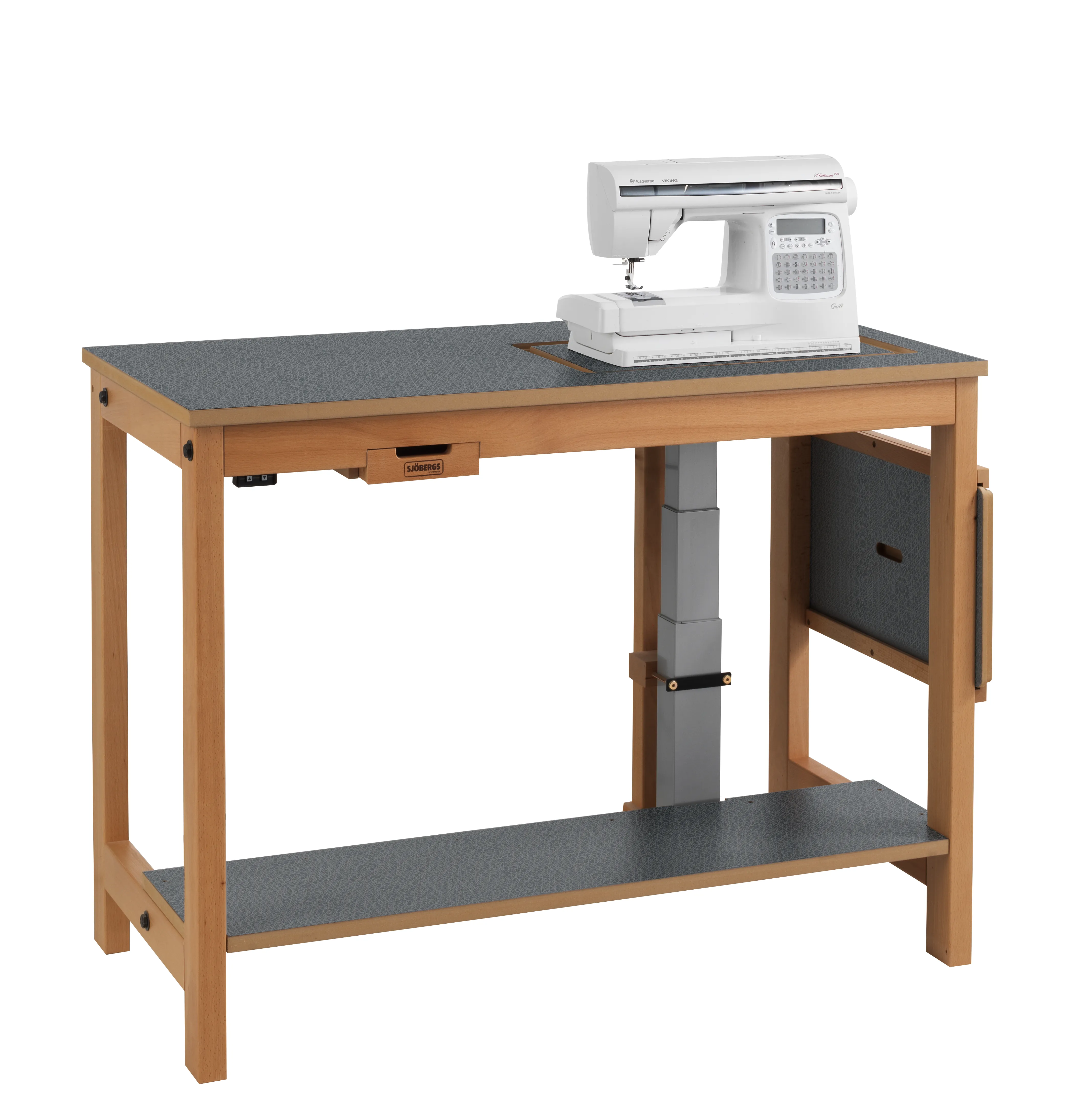 Sjöbergs Symaskinsbord, med elhiss, mörkgrå Virrvarr